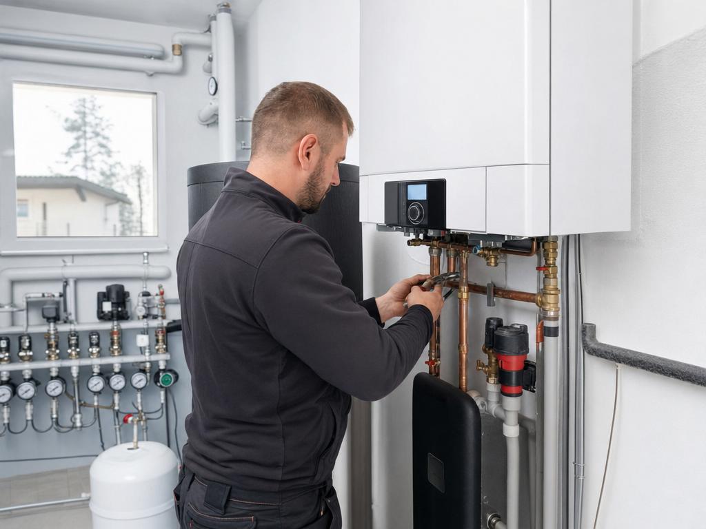 Installation einer Wärmepumpe und Heizungsanlage im Technikraum